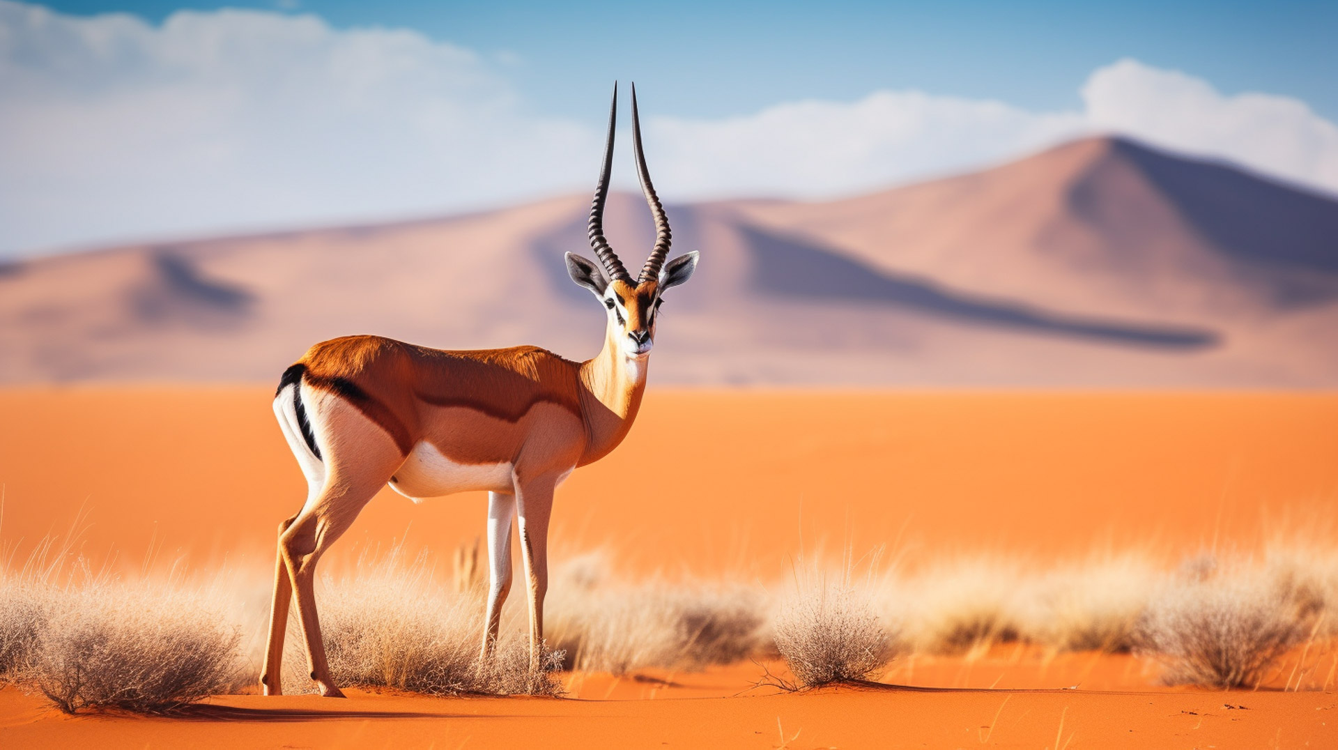 Springbock vor Namib Dünen